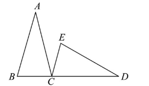 <p>如图，在△ABC中，∠ACB=∠ABC=75°，将△ABC绕点C旋转，得到△DCE，若点A的对应点D恰好在BC的延长线上，则旋转方向和旋转角可能为</p>