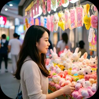 <p>她在商场卖兔子。</p>