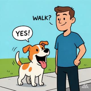 <p>Why is the dog happy when the man says "walk"?</p>
