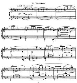 <p>《月光》作品灵感源于象征派诗人魏尔伦的同名诗歌及吉罗的诗作《月下的皮埃罗》，通过柔美旋律、降D大调及五声音阶的运用，描绘出月光下自然景色的朦胧意境 。乐曲采用带尾声的单三部曲式结构，以轻盈的琶音和特殊和声组合展现印象派音乐特征，兼具东方音乐色彩 。作为其早期印象主义代表作，其常被单独演奏且具有广泛影响力 ，该作的作者是</p>