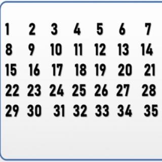 将序列1-35，按照5X7的排列，循环第一层x:0-4，第二层y:0-6，显示部分应如何填写列表元素