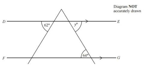 <p>Find the size of angle y. Give your reason.&nbsp;</p>