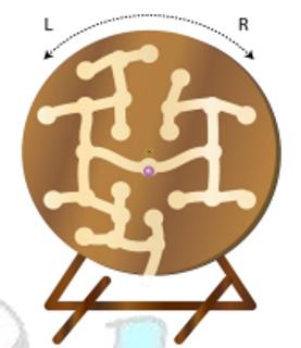 <p><strong>海狸发现了一块被虫蛀了的木头，海狸的父亲将这块木头做成了一个旋转玩具。开始的时候，将一个紫色玻璃球放在玩具中间位置，如左图所示，游戏的目的是通过向左（L）或向右（R）转动玩具从而让紫色玻璃球从玩具里掉出来。通过下面那种操作方式可以让紫色玻璃球出来，从而完成这个游戏？</strong></p>