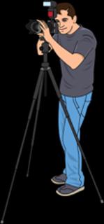 <p>He takes photos.</p>