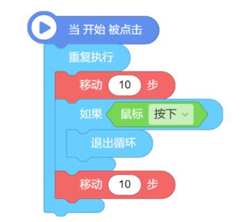 <p>某角色脚本如下，当开始被点击后，鼠标一直按住，角色会移动多少步？</p>