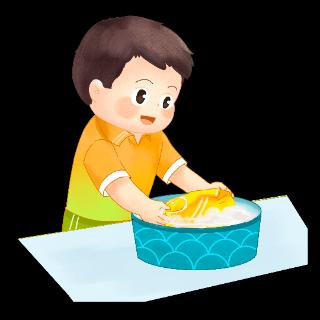 <p>他会自己（xǐ-to wash）衣服。</p>