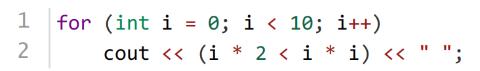<p>下面的C++代码执行后将先后输出7个 true 。（ ）<span data-tex=""> </span></p>