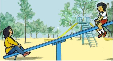 <p>明明和妈妈在公园玩跷跷板，可是明明一直翘在空中，没法好好玩。你能帮他想想办法怎么使跷跷板平衡吗？</p>