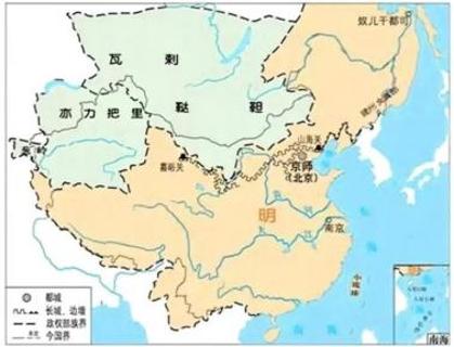 <p>下图为《明朝形势图（1433 年）》，据图可知（       ） </p>