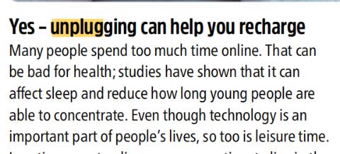 <p>In the context of the article, what does it mean to <strong>"unplug"</strong>?</p>
