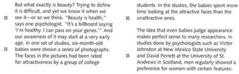 <p>In paragraph 4(starting line 18), the babies in the study ________.</p>