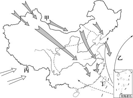 <p>2018年1月初“霸王级”寒潮横扫中国，图中表示寒潮路径的是？</p>