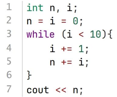 <p>下面的C++代码执行后将输出 45。</p>