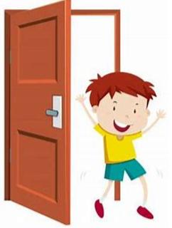 <p>The boy runs <u>              </u> the house. </p>