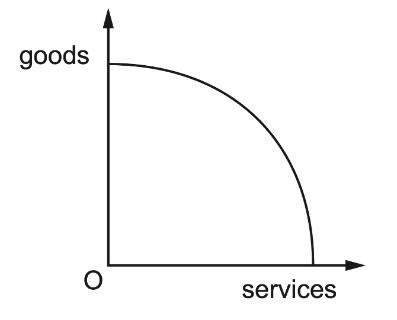<p>The diagram shows a production possibility curve (PPC).  Why is the curve usually drawn like this?</p>