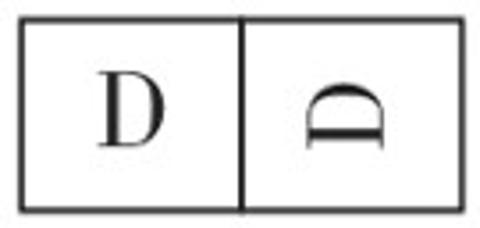 <p>将一张长方形的纸对折，然后用笔尖在上面扎出“D ”，再把它铺平如图，正确吗?</p>