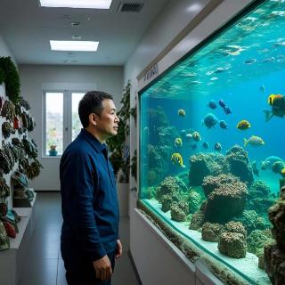 <p>我的爷爷在博物馆里看鱼。</p>