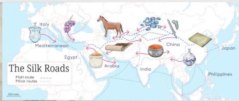 <p>What goods came into China (importing into China) along the Silk Roads? 多选题</p>
