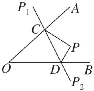 <p>点P关于OA，OB的对称点分别是P<sub>1</sub>，P<sub>2</sub>，连接P<sub>1</sub> P<sub>2 </sub>，分别交OA，OB于点C，D，若P<sub>1</sub> P<sub>2</sub>=6 cm，则△PCD 的周长为______.</p>
