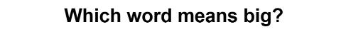 <p>Which word means big? </p>