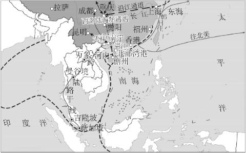 <p>1．东南亚与西部<strong>陆海</strong>新通道联动提升运输效率的海峡是（     ） </p>