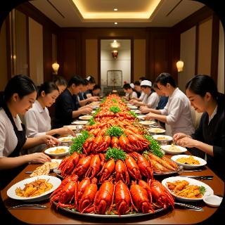 <p>他们在餐馆里吃海鲜。</p>