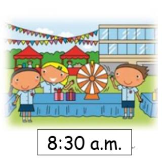The fair starts ___ eight thirty ___ the morning.