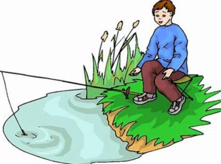 <p>The boy is fishing <u>           </u> the lake. </p>