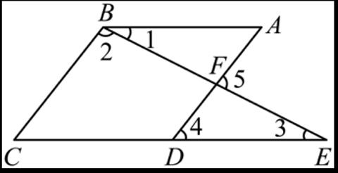 <p>如图，点<i>E</i>在<i>CD</i>的延长线上，<i>BE</i>与<i>AD</i>交于点<i>F</i>，下列条件能判断<i>BC</i>//<i>AD</i>的是（      ）</p>