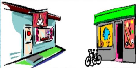<p>The café is <u>              </u> the toy shop.</p>