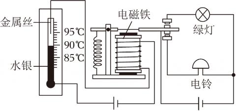 <p>如图所示是某科技小组设计的一种温度自动控制报警装置电路图，下列关于该报警装置的叙述，正确的一项是</p>