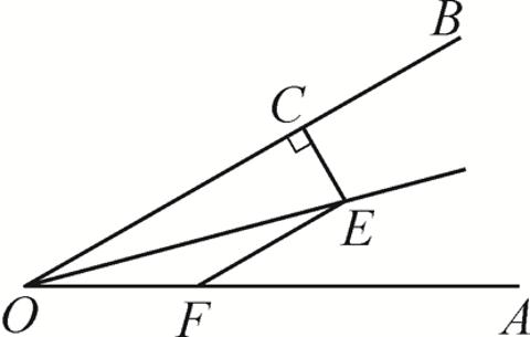 <p>如图，点F在射线OA上，∠EFA＝30°，点E在∠AOB的平分线上，EC⊥OB，EC＝4.如果EF∥OC，那么△OFE的面积是                 (     ) A.  4 B．8 C．16 D．18 </p>