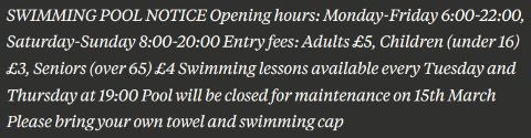<p>(<i>Reading for Specific Information</i>) When are swimming lessons held?</p>