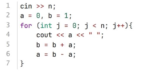 <p>下列C++代码用于求斐波那契数列，即第1个数0，第2个数1，从第三个数开始，是前两个数之和。如果输入的值为大于1的正整数，该代码能实现。</p>