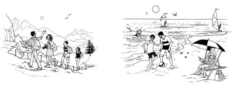 <p><i>Look at the two pictures showing different holidays. Which response does NOT answer the question: &#39;Do you like these types of holidays?</i></p>