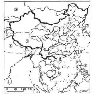 我国海岸线长达1.8万多千米，与我国隔海相望的国家有6个，其中⑦是哪个国家？⑧是哪个国家？&nbsp;