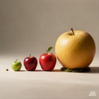 <p>The red apples are small, medium, and large, while the yellow apple is.... </p>
