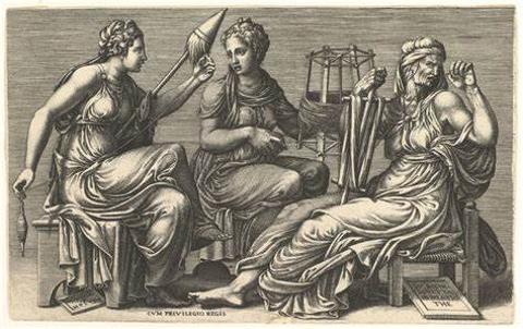 <p>The three women depicted in this image are most likely:</p>