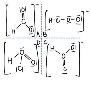 Which one of the following can be a correct lewis structure for HCOO<sup>-</sup>