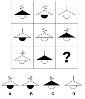<p>请推导右下角"？"处应填入的图形，选出正确的选项</p>