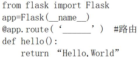 <p>某Python程序如右图，执行程序后，在浏览器中输入网址127.0.0.1:5000/hello,网页显示的内容为“Hello，World”,则划线处代码应为（）</p>