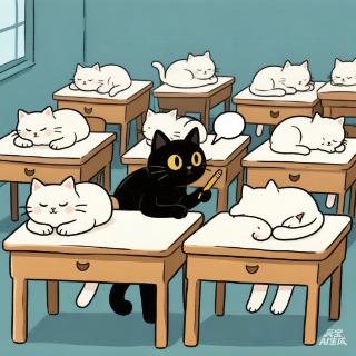 <p>What's the black cat student doing? </p>