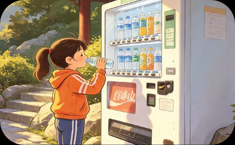 <p>“我没带水，幸好公园里有自动售货机。”用“就”改写。</p>