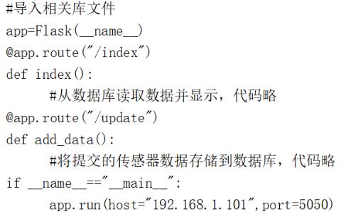 <p>1.（3）该系统的智能终端和服务器的部分程序代码如右图：<span data-tex=""> </span>则某次提交数据的URL 为 http://192.168.1.101:5050/____________?id=1&amp;O2=65。</p>