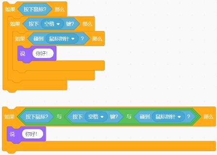 <p>这两段程序实现的效果是一样的。<span data-tex=""> </span></p>