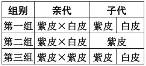 <p><strong>花生有紫皮和白皮两个品种。某兴趣小组为研究花生种皮颜色的遗传，进行了如表所示的杂交实验。如果控制种皮颜色的基因用A、a表示，则下列叙述错误的是(　　)</strong></p>