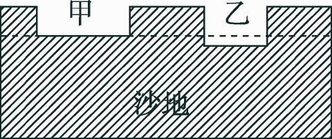 <p>甲、乙两个正方体轻放在相同的水平平整沙地表面静止，再轻轻取走甲、乙，沙地表面情况如图所示。甲一定比乙小的是（<u>..........</u>）</p>