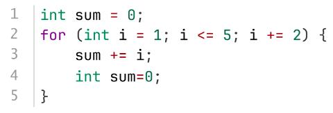 <p>执行以下C++代码后,变量 sum 的值是( )</p>