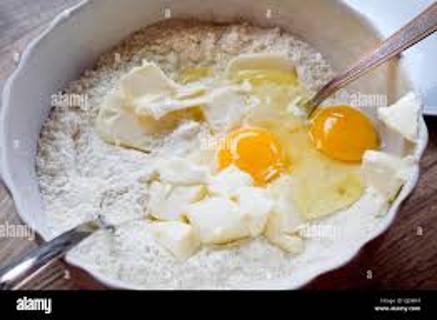 <p>When we make a cake, we need to (       )  the eggs and the flour.</p>