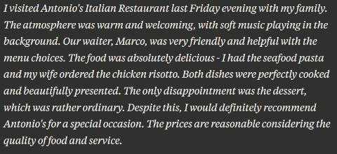 <p>(<i>Reading for Detail</i>) When did the writer visit the restaurant?</p>
